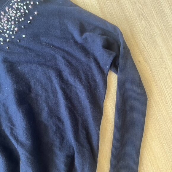 ** ANGEL OF THE NORTH ANTHROPOLOGIE Navy POM POM CASHMERE BLEND SWEATER XS - Picture 4 of 8